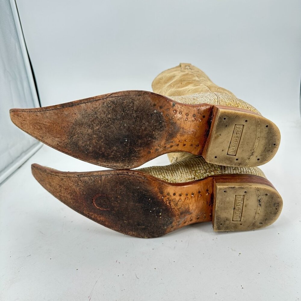 Tres Garcia Men Size 10 Carmel Brown Gold Leather Suede Pointed Toe Cowboy Boot - Picture 8 of 12